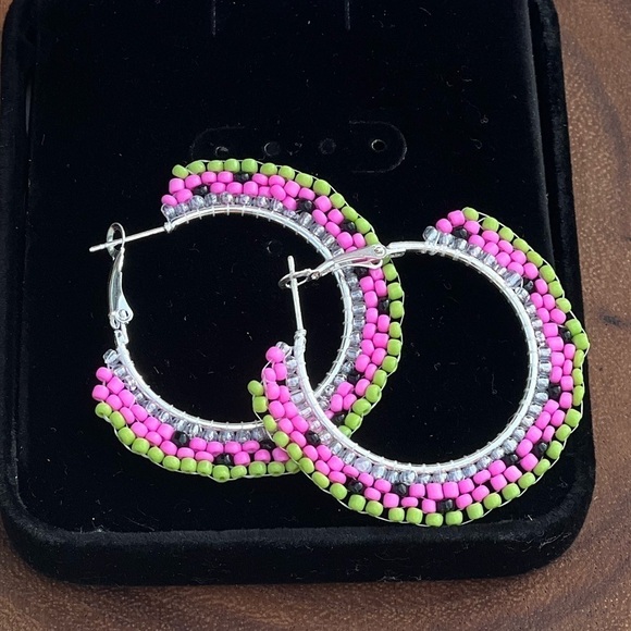 Watermelon Sea Bead Hoop Earrings - Picture 4 of 4